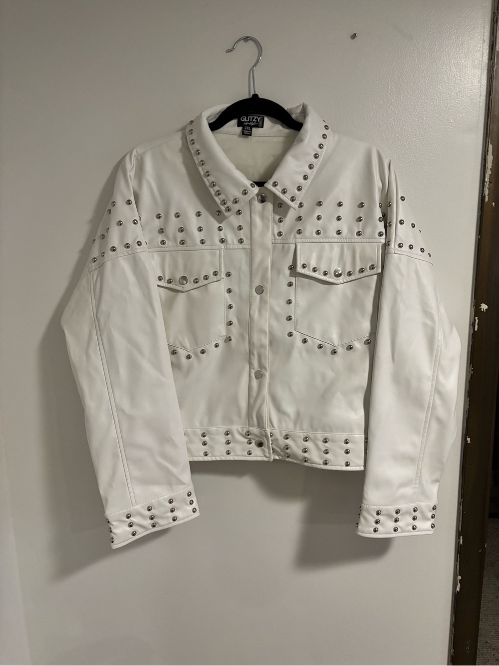 Glitzy White Studded Leather Jacket